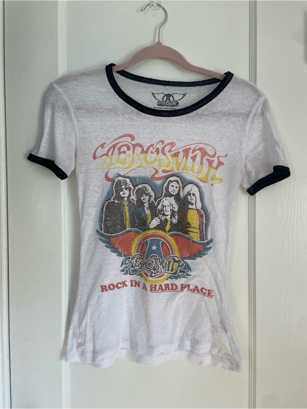 Aerosmith White Ringer Burnout Fabric Graphic Tee - Women's Short Sleeve